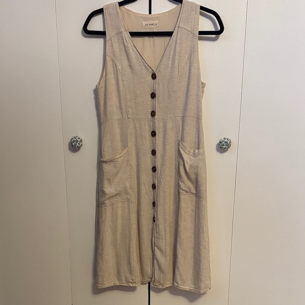 The Nines Cream Button-Front Midi Dress